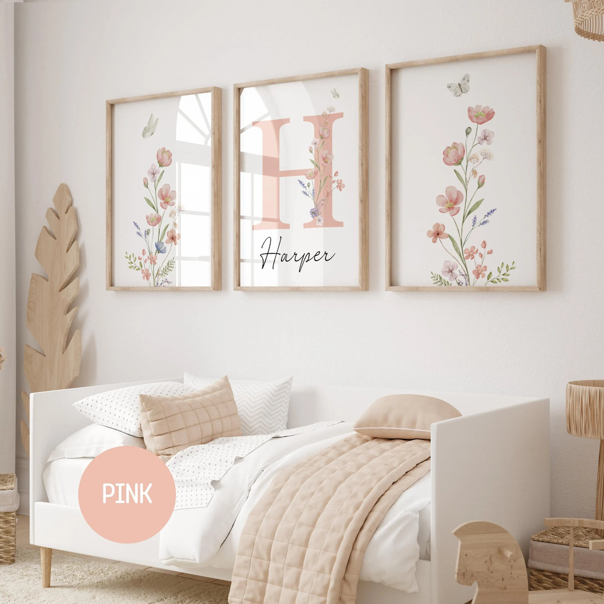 Floral Nursery Wall Art | Custom wildflowers Prints | Boho Baby Girls Nursery Decor | Personalized Name Initial ( Digital Download)