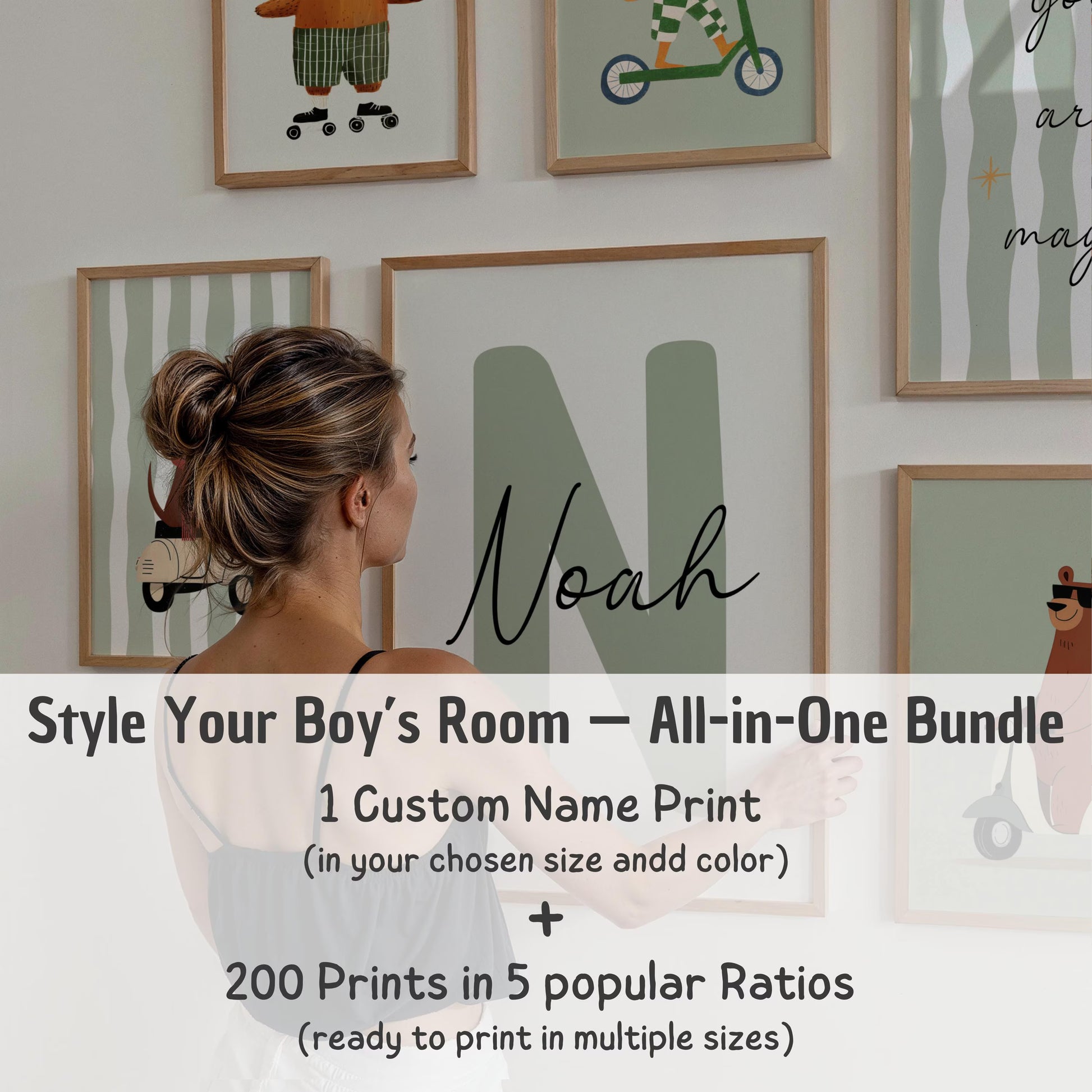 200 Boys Room Prints + Custom Name Sign Print | Nursery & Playroom Wall Art | Digital Download