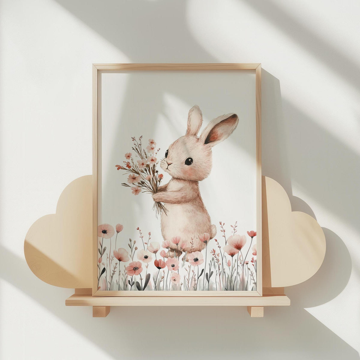 Bunny & Wildflowers Nursery Wall Art Prints | Boho, Girl Nursery Decor | Rabbit, Hot air ballon| Digital download