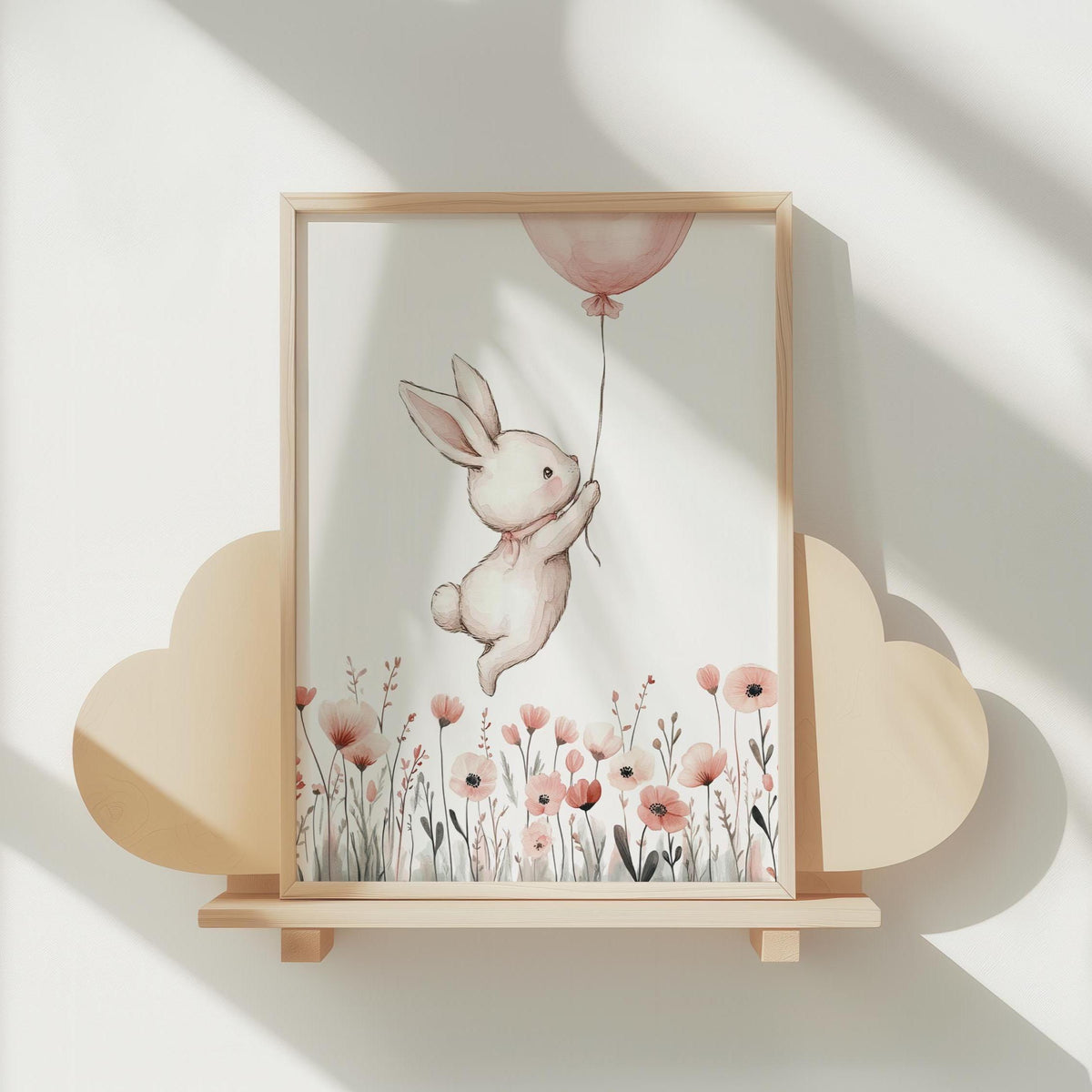 Bunny & Wildflowers Nursery Wall Art Prints | Boho, Girl Nursery Decor | Rabbit, Hot air ballon| Digital download