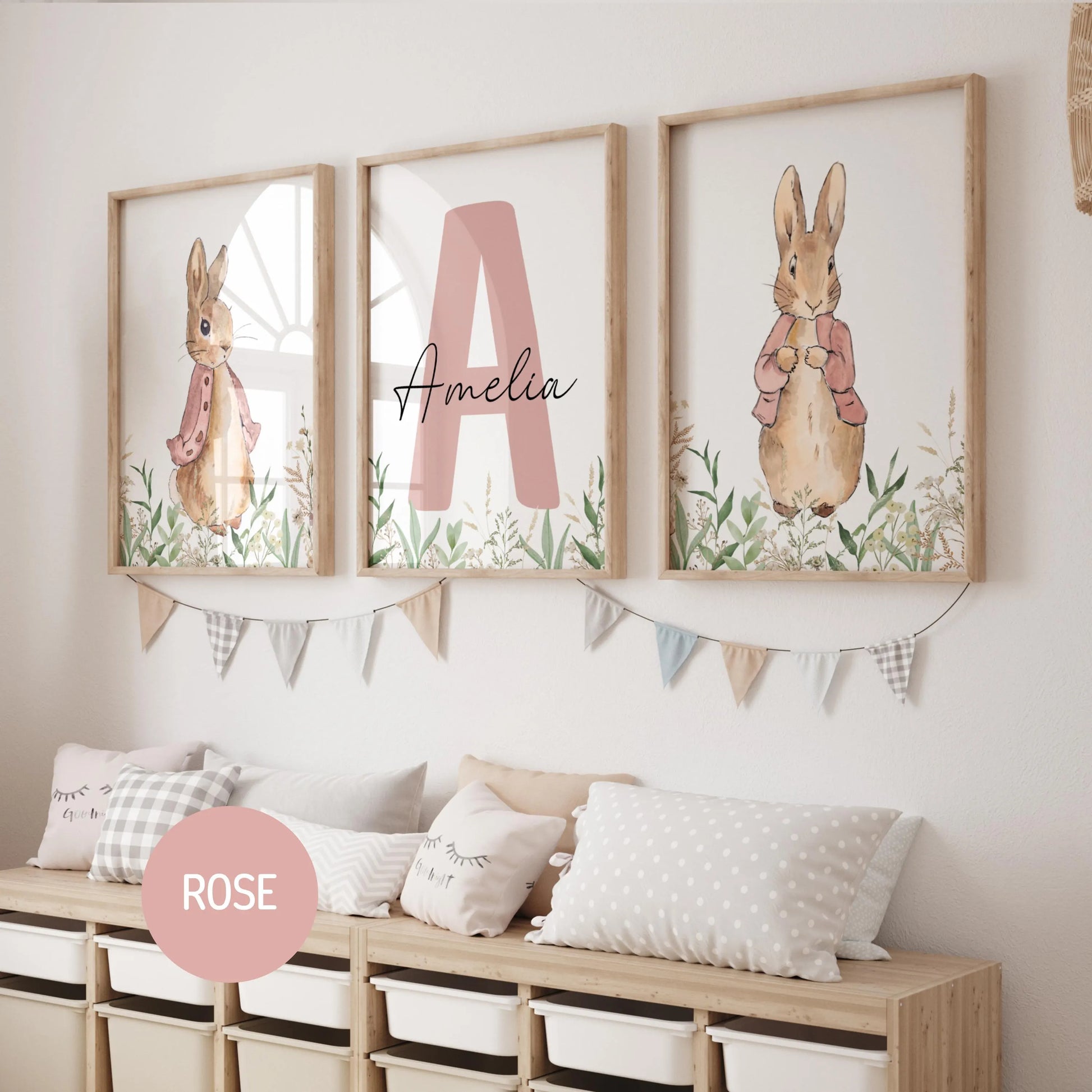 Bring timeless charm to your little one’s space with this adorable set of 3 Custom Peter Rabbit wall art prints, inspired by the beloved classic of Beatrix Potter.

Perfect for nursery décor, a baby boy or girl’s room, or a cozy children’s playroom, this sweet collection adds a touch of whimsy and storytelling magic to any wall.

Each print is thoughtfully designed with soft, gentle tones and features your child’s name, making it a truly unique and personal keepsake. Whether you’re decorating your own nurse