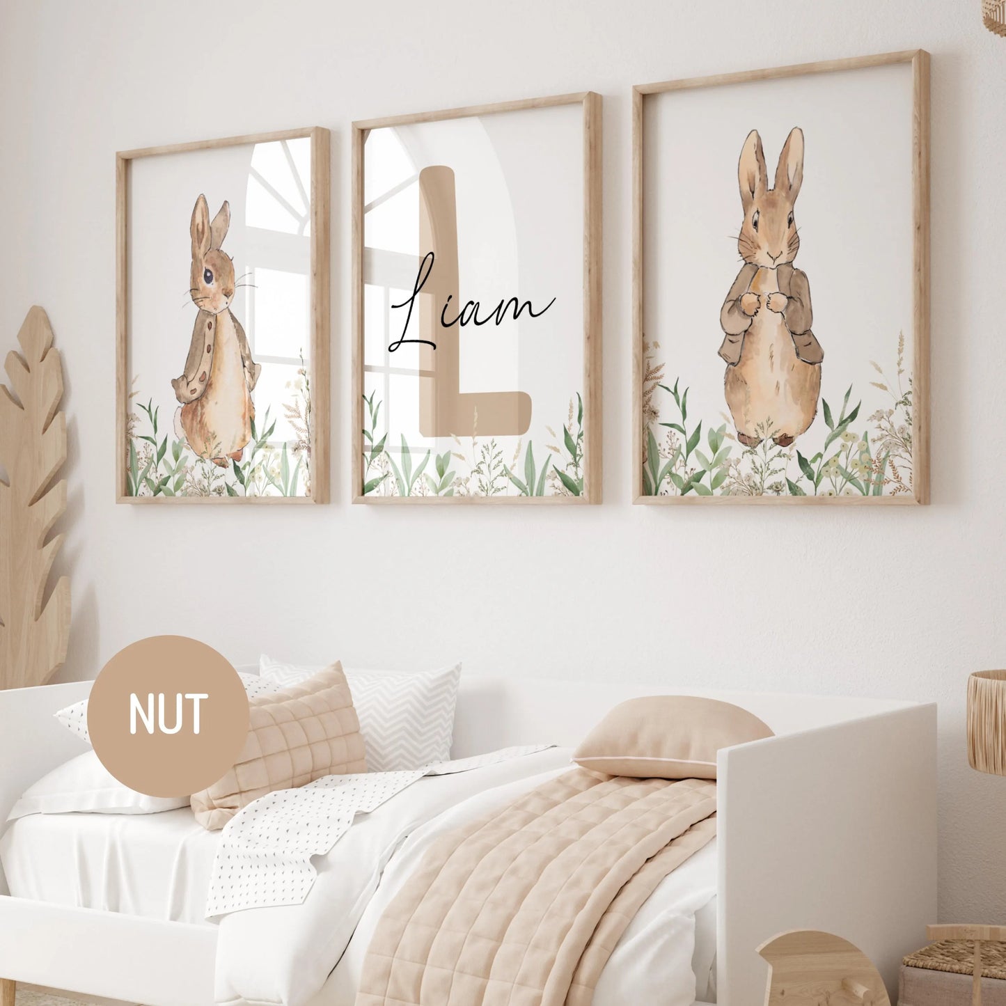 Peter Rabbit Nursery Wall Art Prints Set of 3 | Newborn Name Sign | Bunny, Wildflowers (Digital Downloads)
