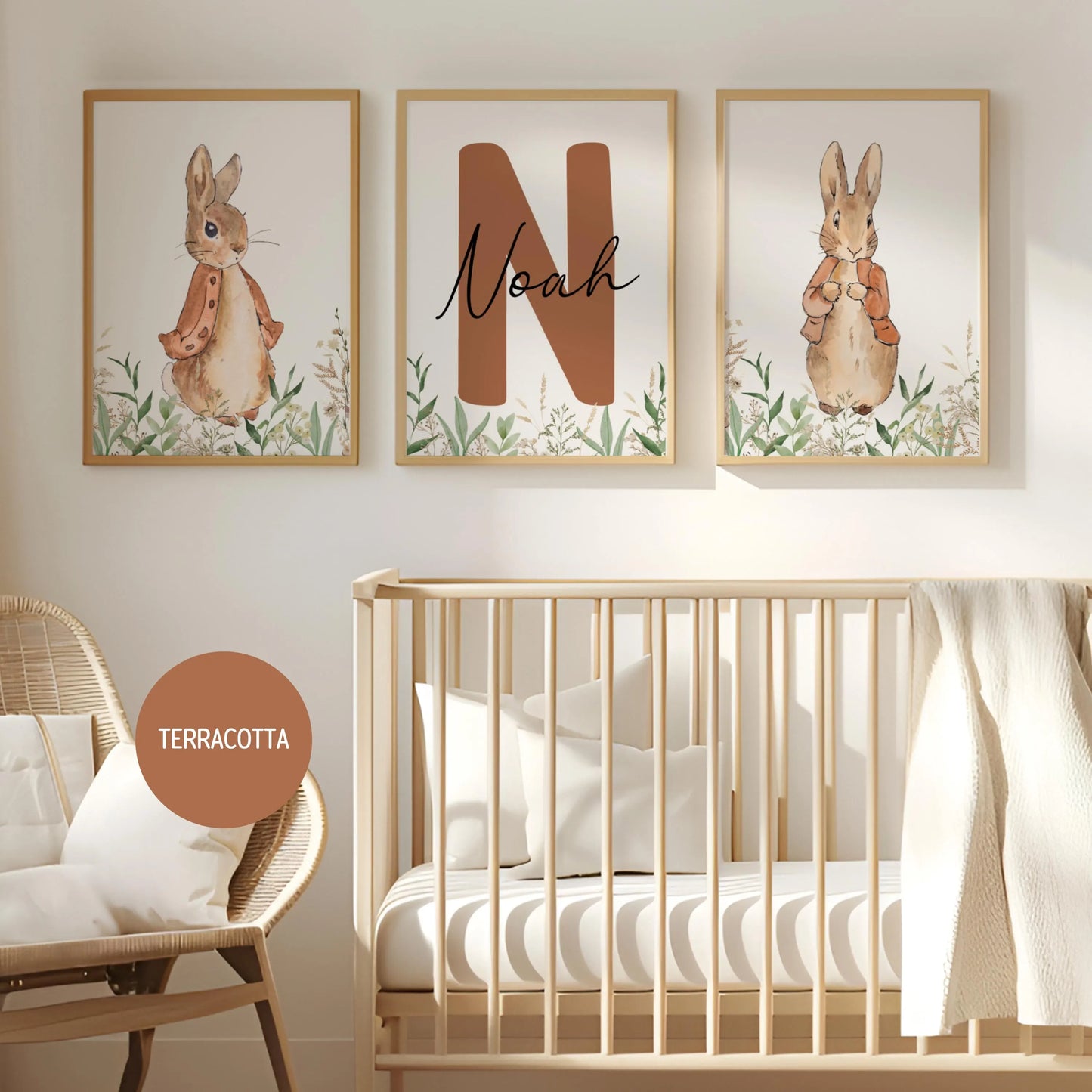Peter Rabbit Nursery Wall Art Prints Set of 3 | Newborn Name Sign | Bunny, Wildflowers (Digital Downloads)