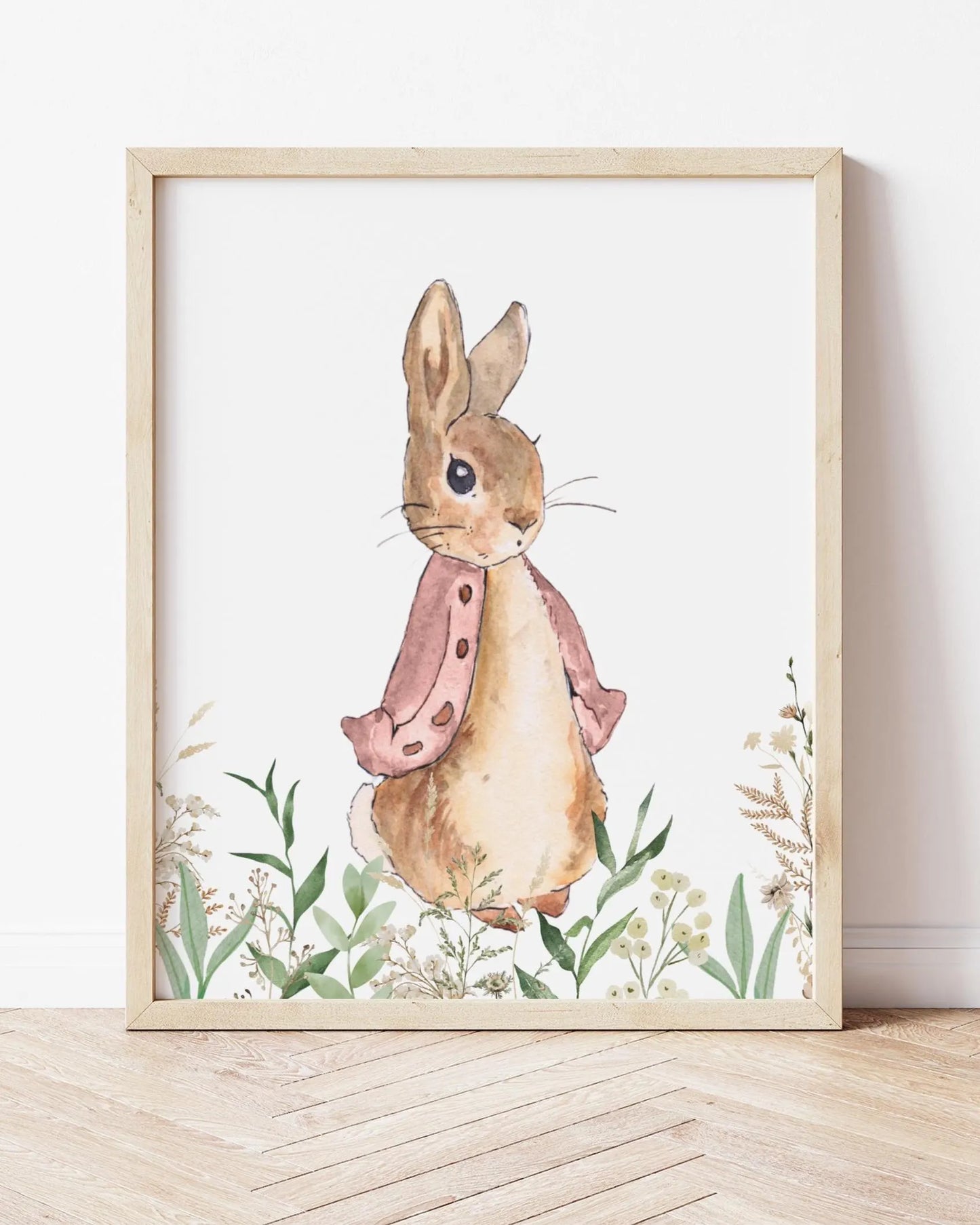 Peter Rabbit Nursery Wall Art Prints Set of 3 | Newborn Name Sign | Bunny, Wildflowers (Digital Downloads)
