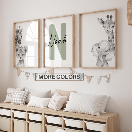 Safari Nursery Wall Art Prints | Custom Name Sign, Safari nursery Decor (Digital Download) Suartprintstudio