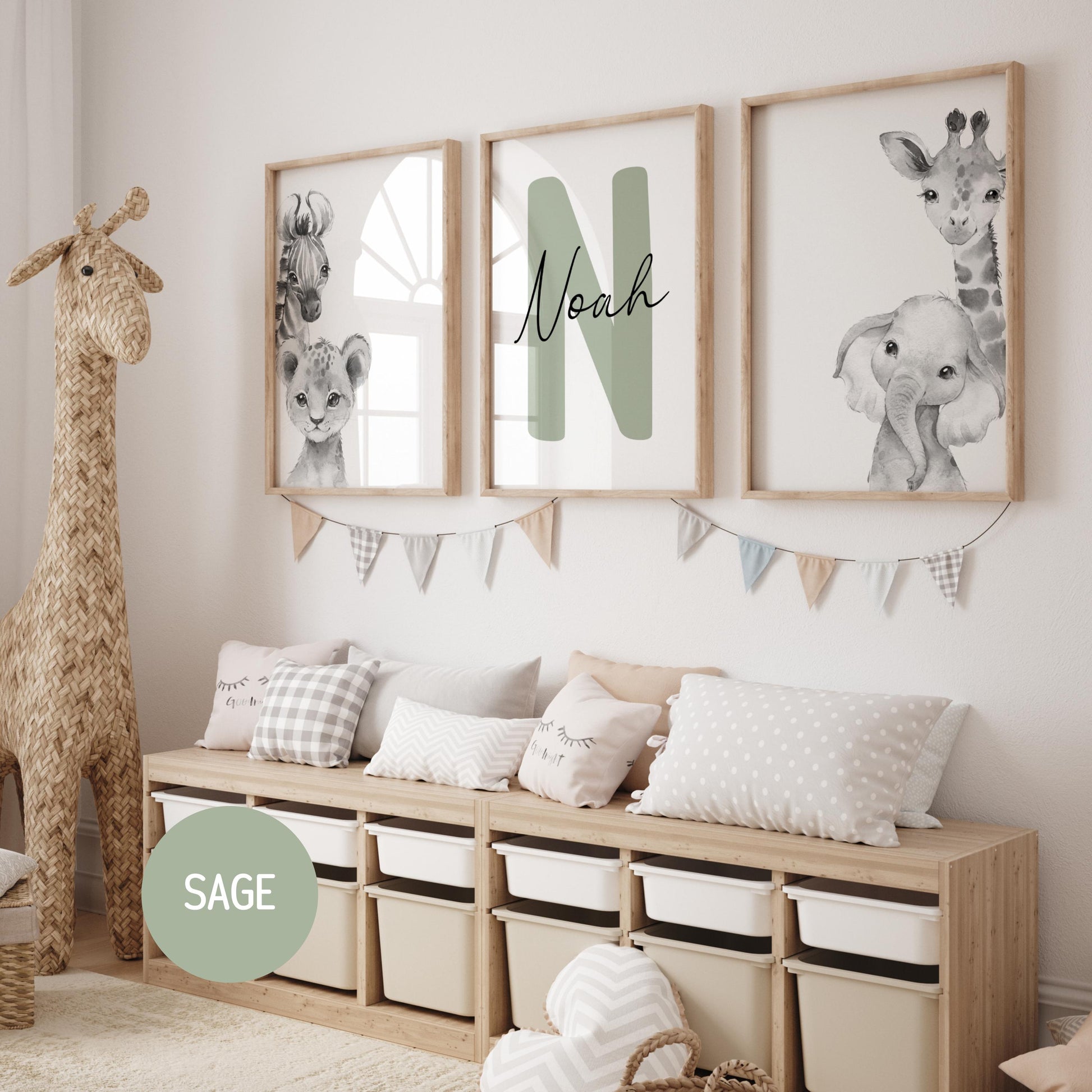 Safari Nursery Wall Art Prints | Custom Name Sign, Safari nursery Decor (Digital Download) Suartprintstudio