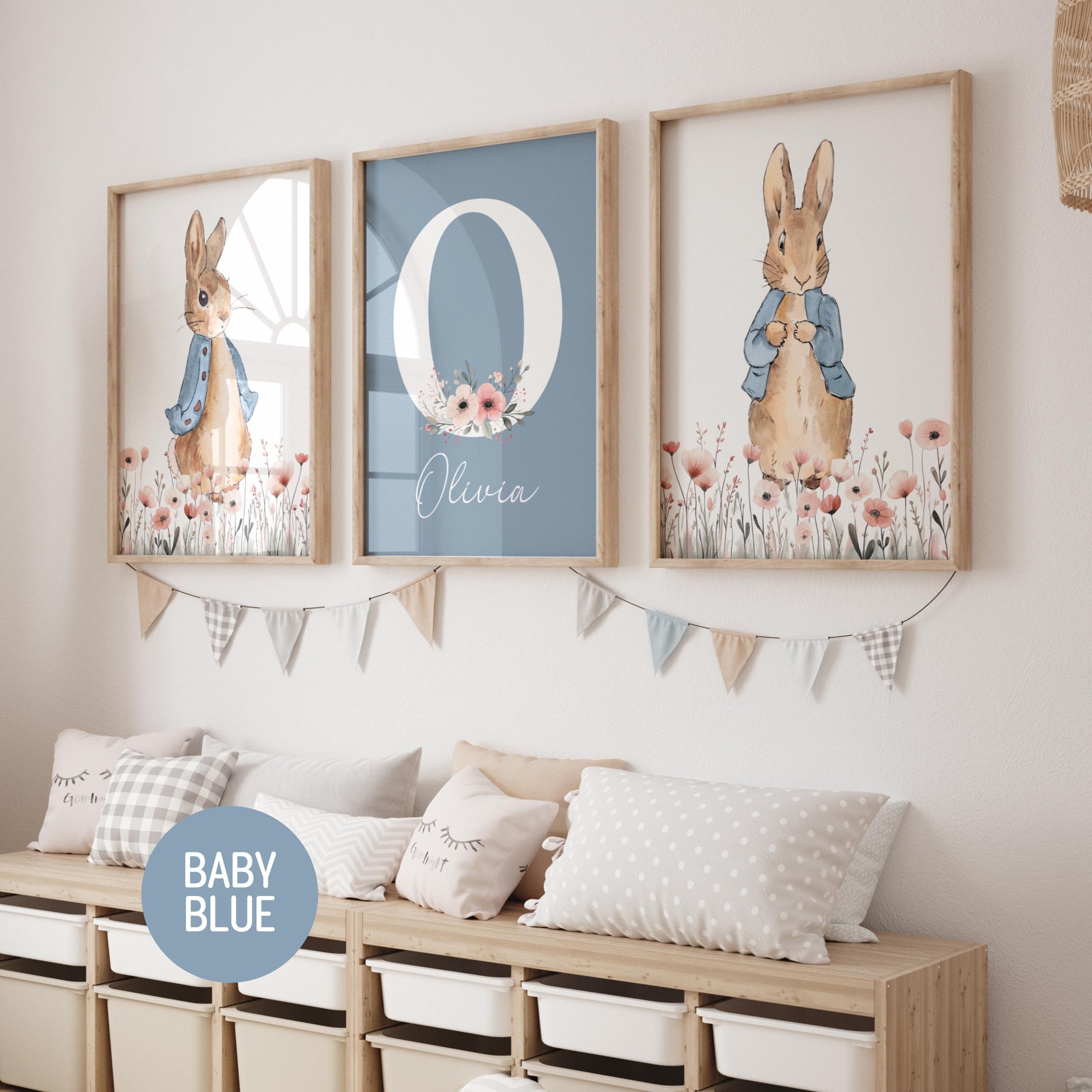 Peter Rabbit Nursery Wall Art Prints Set of 3 | Newborn Name Sign | Bunny, Wildflowers (Digital Downloads) Suartprinttstudio