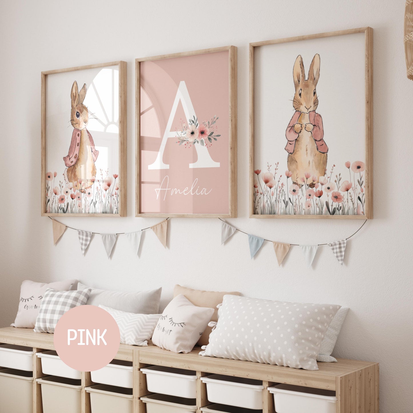 Peter Rabbit Nursery Wall Art Prints Set of 3 | Newborn Name Sign | Bunny, Wildflowers (Digital Downloads) Suartprinttstudio