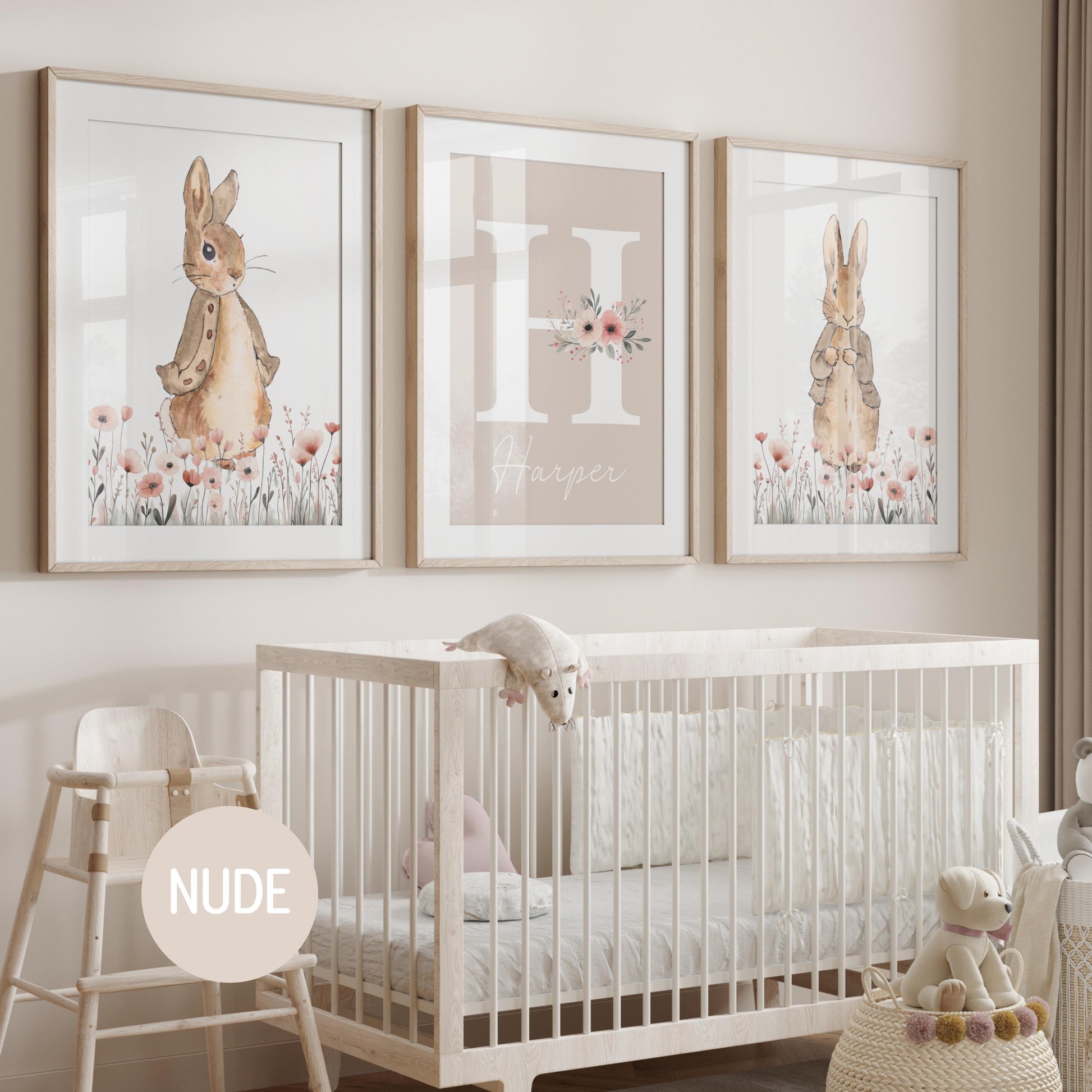 Peter Rabbit Nursery Wall Art Prints Set of 3 | Newborn Name Sign | Bunny, Wildflowers (Digital Downloads) Suartprinttstudio