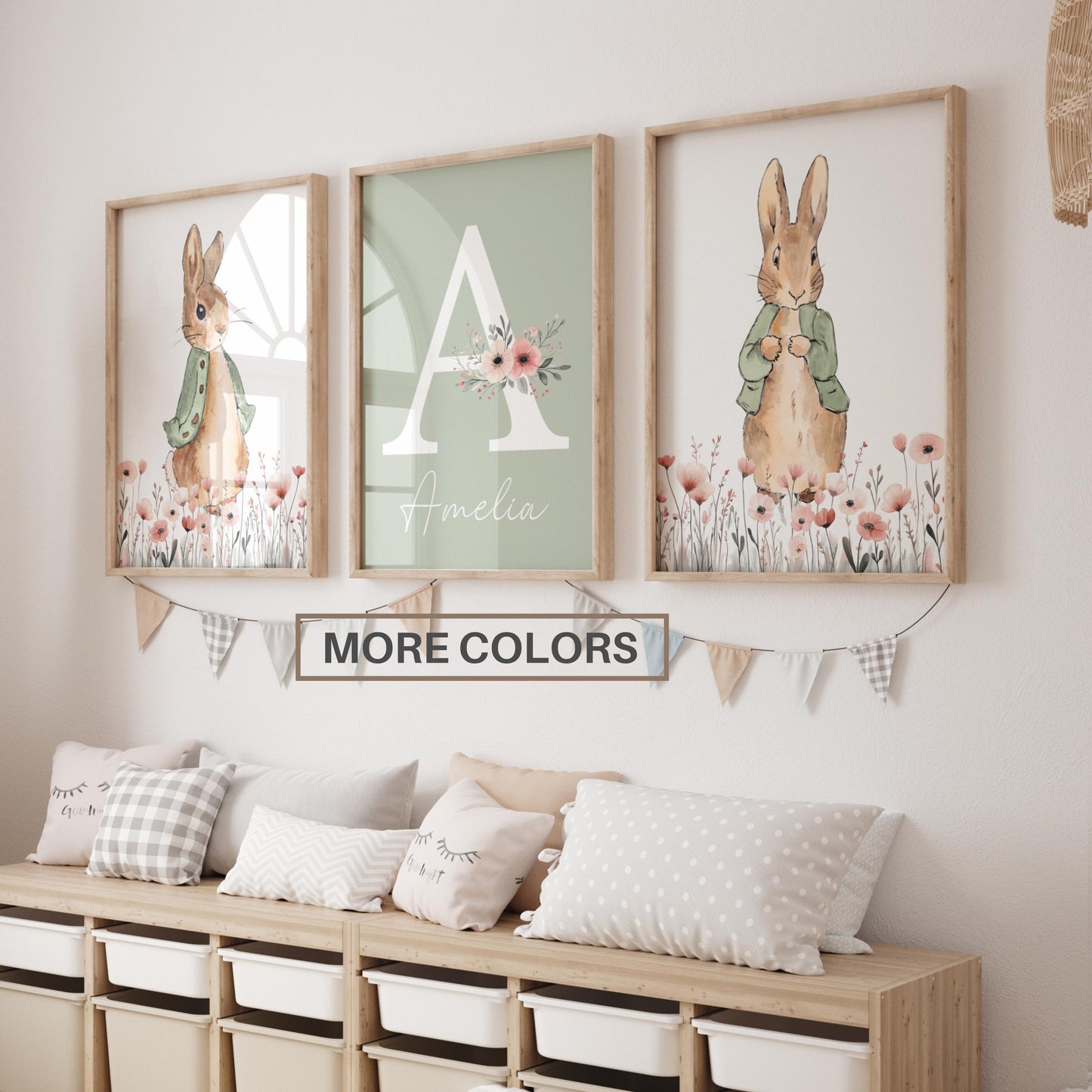Peter Rabbit Nursery Wall Art Prints Set of 3 | Newborn Name Sign | Bunny, Wildflowers (Digital Downloads) Suartprinttstudio