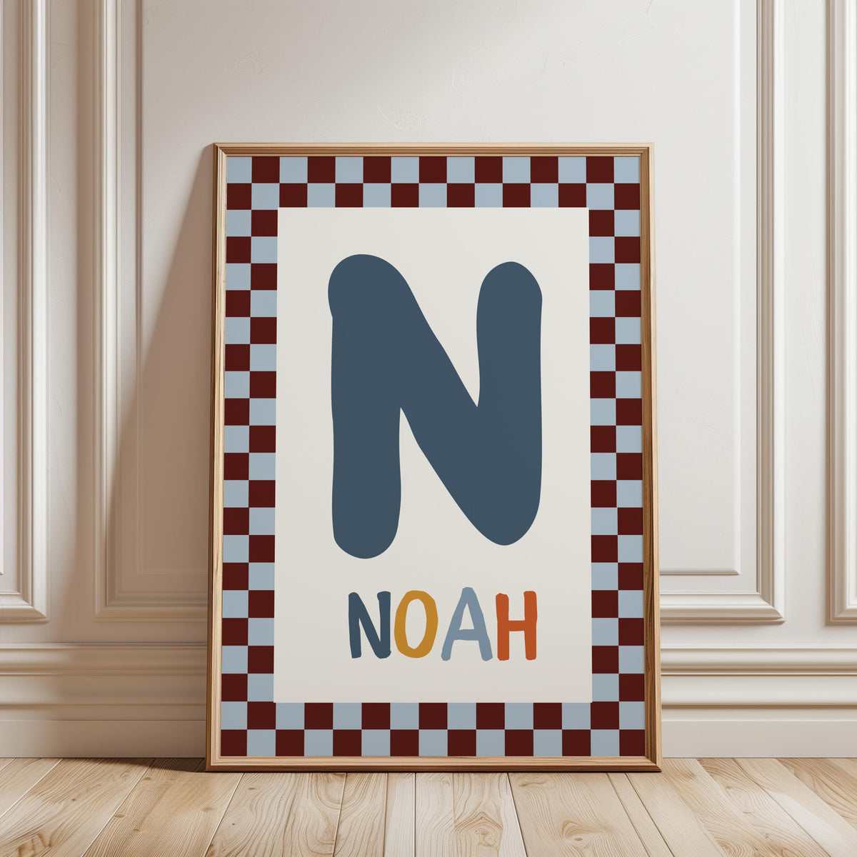 Personalized Nursery Name Wall Art Print | Checkered Monogram for Kids room Decor | Digital Download