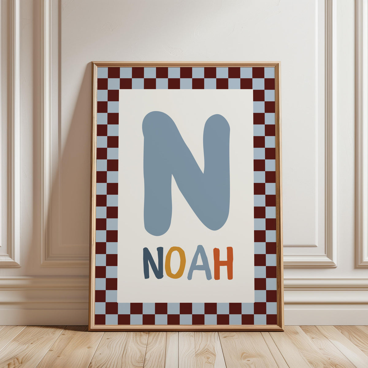 Personalized Nursery Name Wall Art Print | Checkered Monogram for Kids room Decor | Digital Download