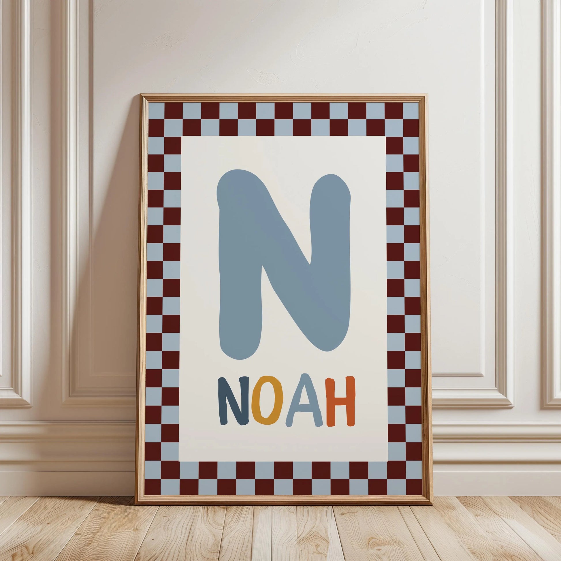 Personalized Nursery Name Wall Art Print | Checkered Monogram for Kids Room Decor | Digital Download Suartprintstudio