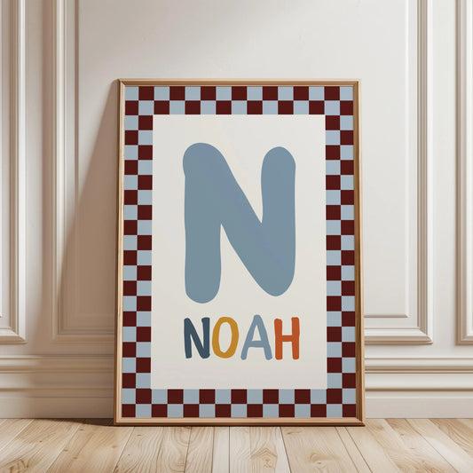 Personalized Nursery Name Wall Art Print | Checkered Monogram for Kids Room Decor | Digital Download Suartprintstudio