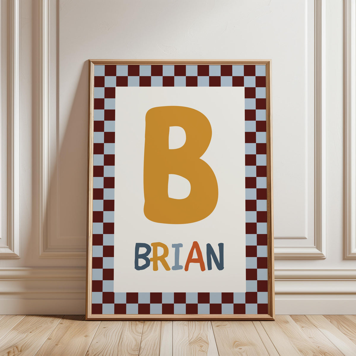 Personalized Nursery Name Wall Art Print | Checkered Monogram for Kids room Decor | Digital Download