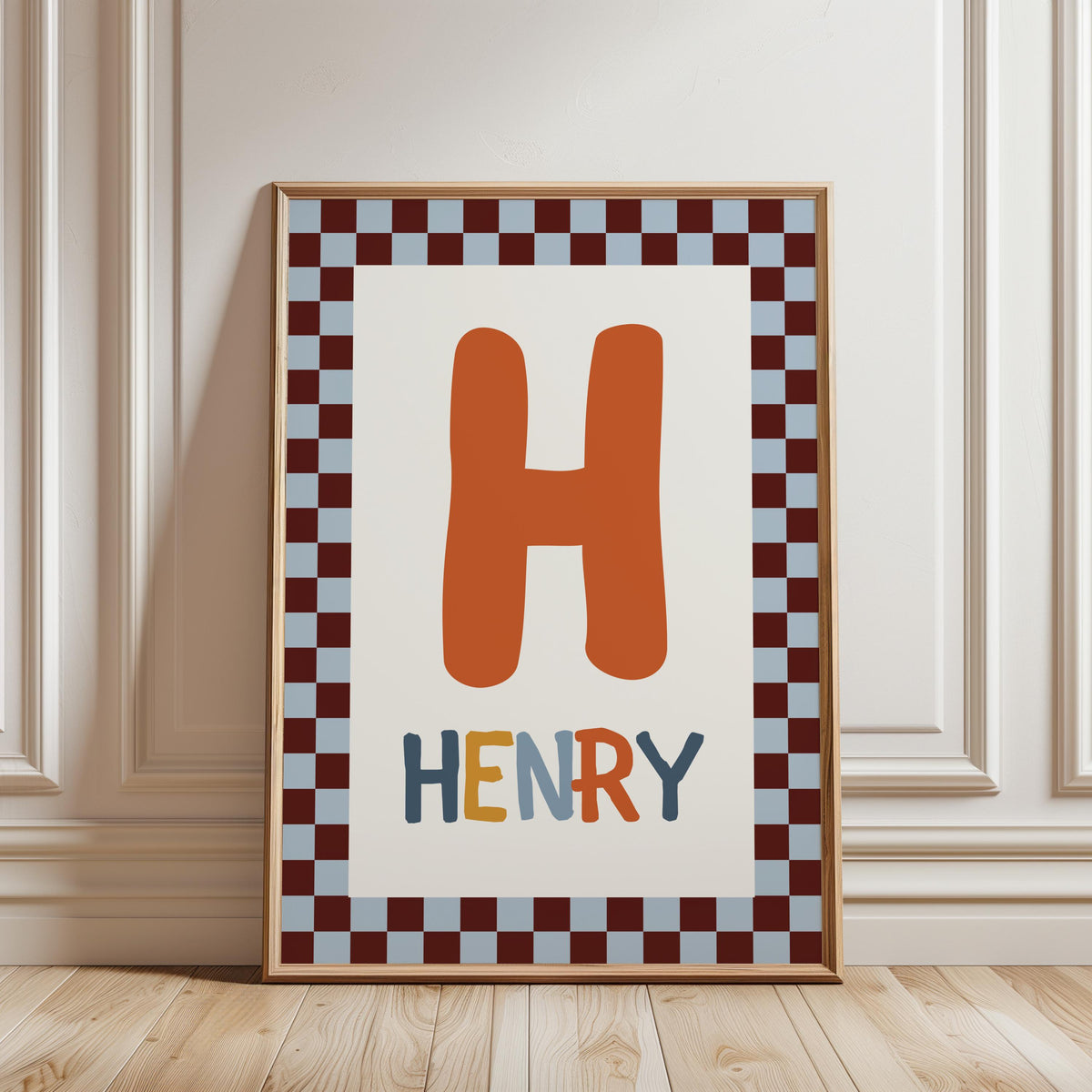 Personalized Nursery Name Wall Art Print | Checkered Monogram for Kids room Decor | Digital Download