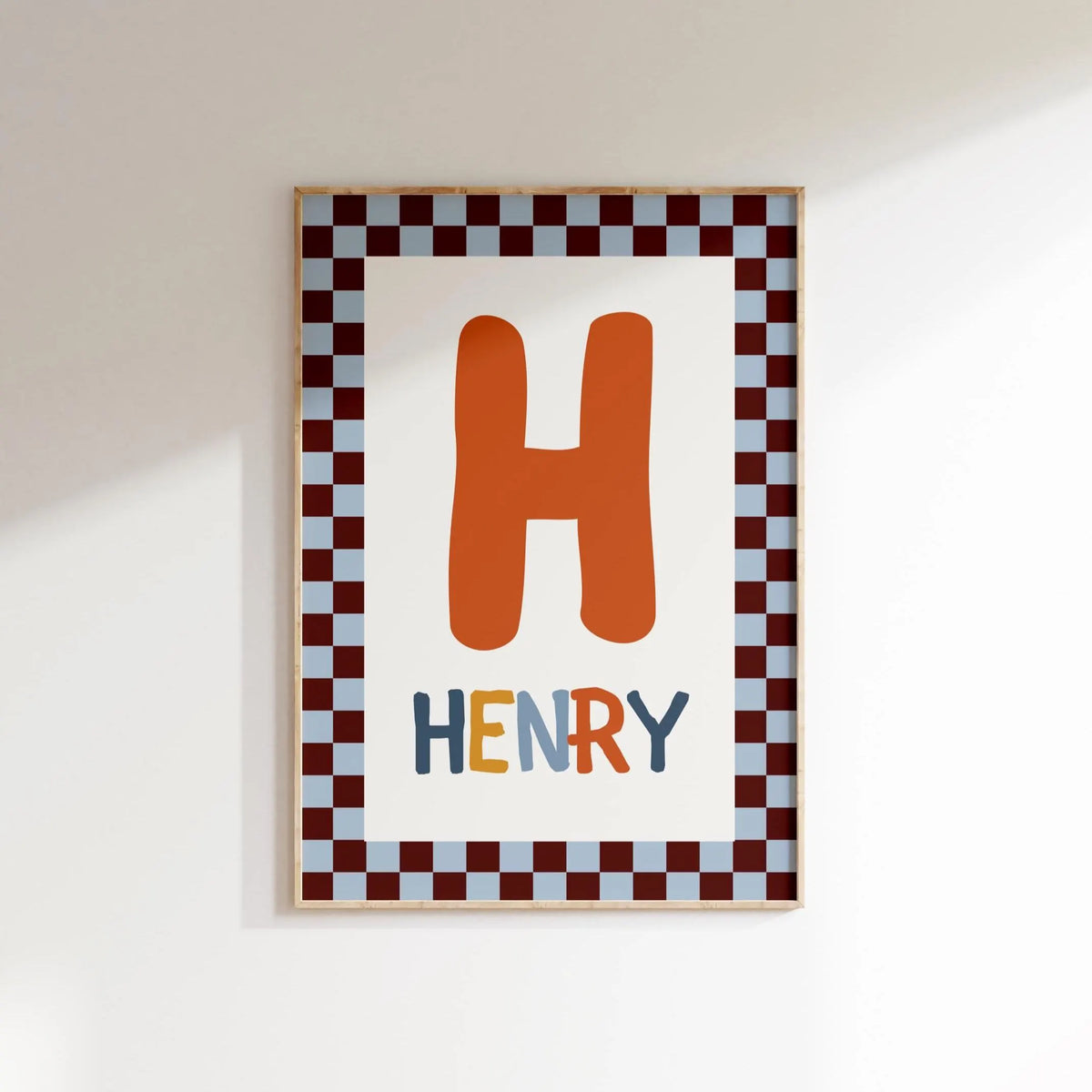 Personalized Nursery Name Wall Art Print | Checkered Monogram for Kids room Decor | Digital Download