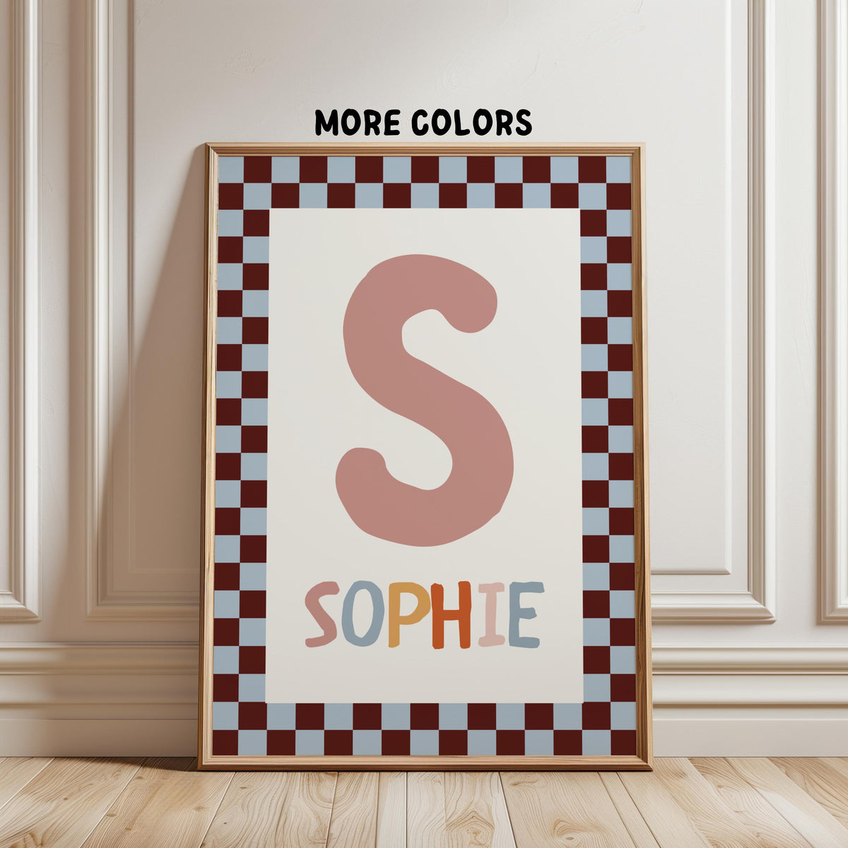 Personalized Nursery Name Wall Art Print | Checkered Monogram for Kids room Decor | Digital Download