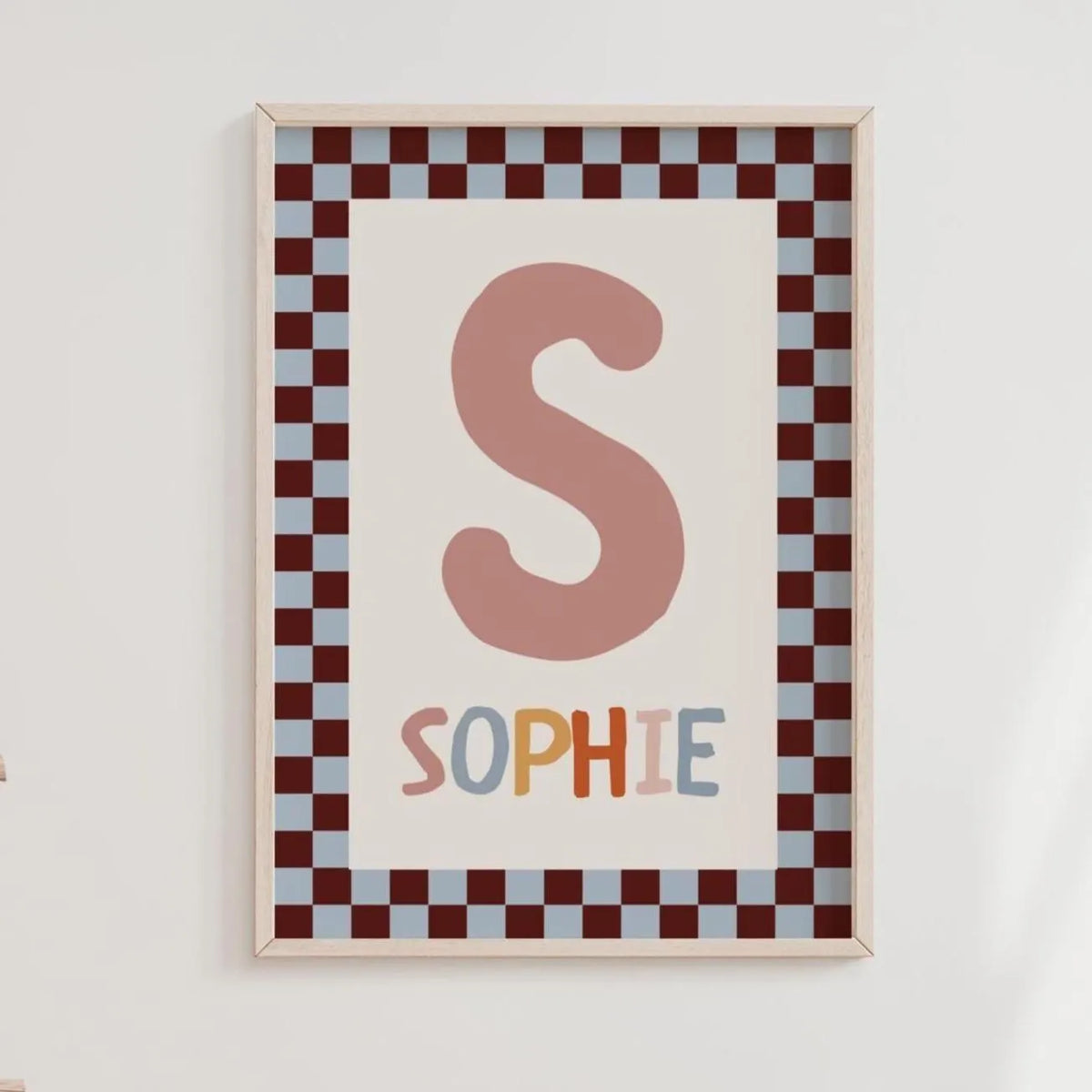 Personalized Nursery Name Wall Art Print | Checkered Monogram for Kids room Decor | Digital Download