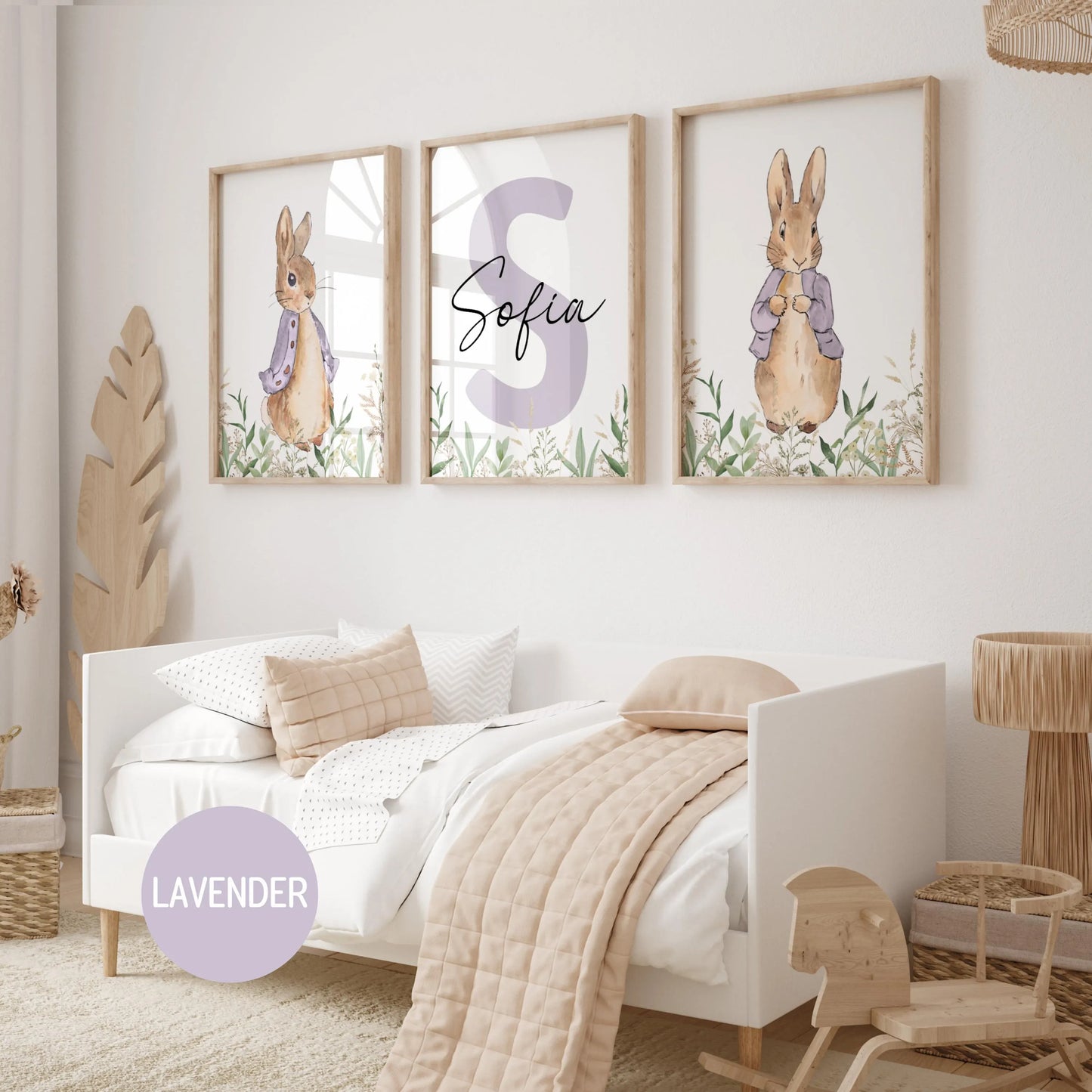 Peter Rabbit Nursery Wall Art Prints Set of 3 | Newborn Name Sign | Bunny, Wildflowers (Digital Downloads)