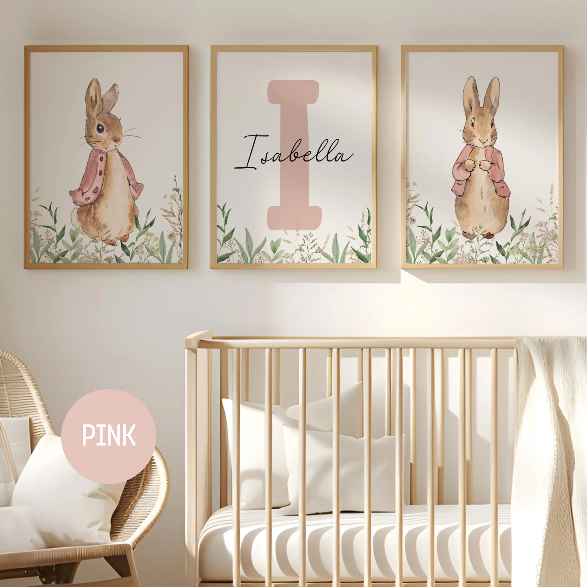Bring timeless charm to your little one’s space with this adorable set of 3 Custom Peter Rabbit wall art prints, inspired by the beloved classic of Beatrix Potter.

Perfect for nursery décor, a baby boy or girl’s room, or a cozy children’s playroom, this sweet collection adds a touch of whimsy and storytelling magic to any wall.

Each print is thoughtfully designed with soft, gentle tones and features your child’s name, making it a truly unique and personal keepsake. Whether you’re decorating your own nurse