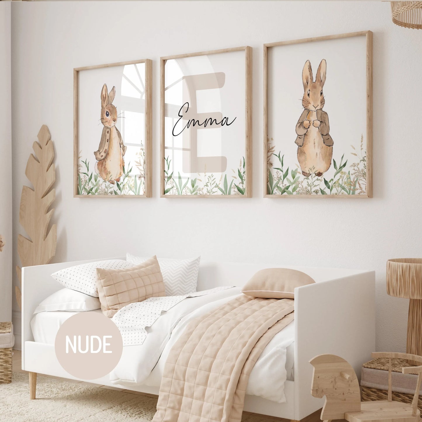 Peter Rabbit Nursery Wall Art Prints Set of 3 | Newborn Name Sign | Bunny, Wildflowers (Digital Downloads)