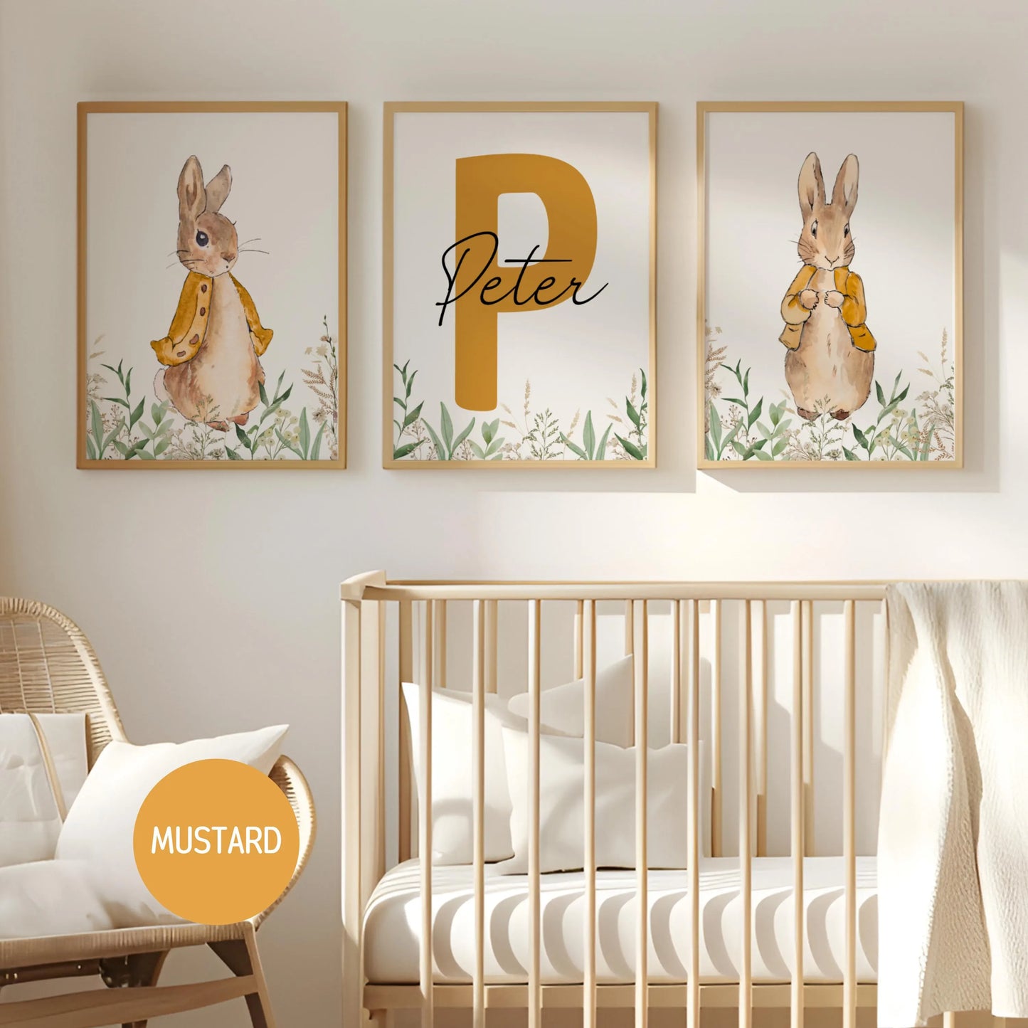 Peter Rabbit Nursery Wall Art Prints Set of 3 | Newborn Name Sign | Bunny, Wildflowers (Digital Downloads)