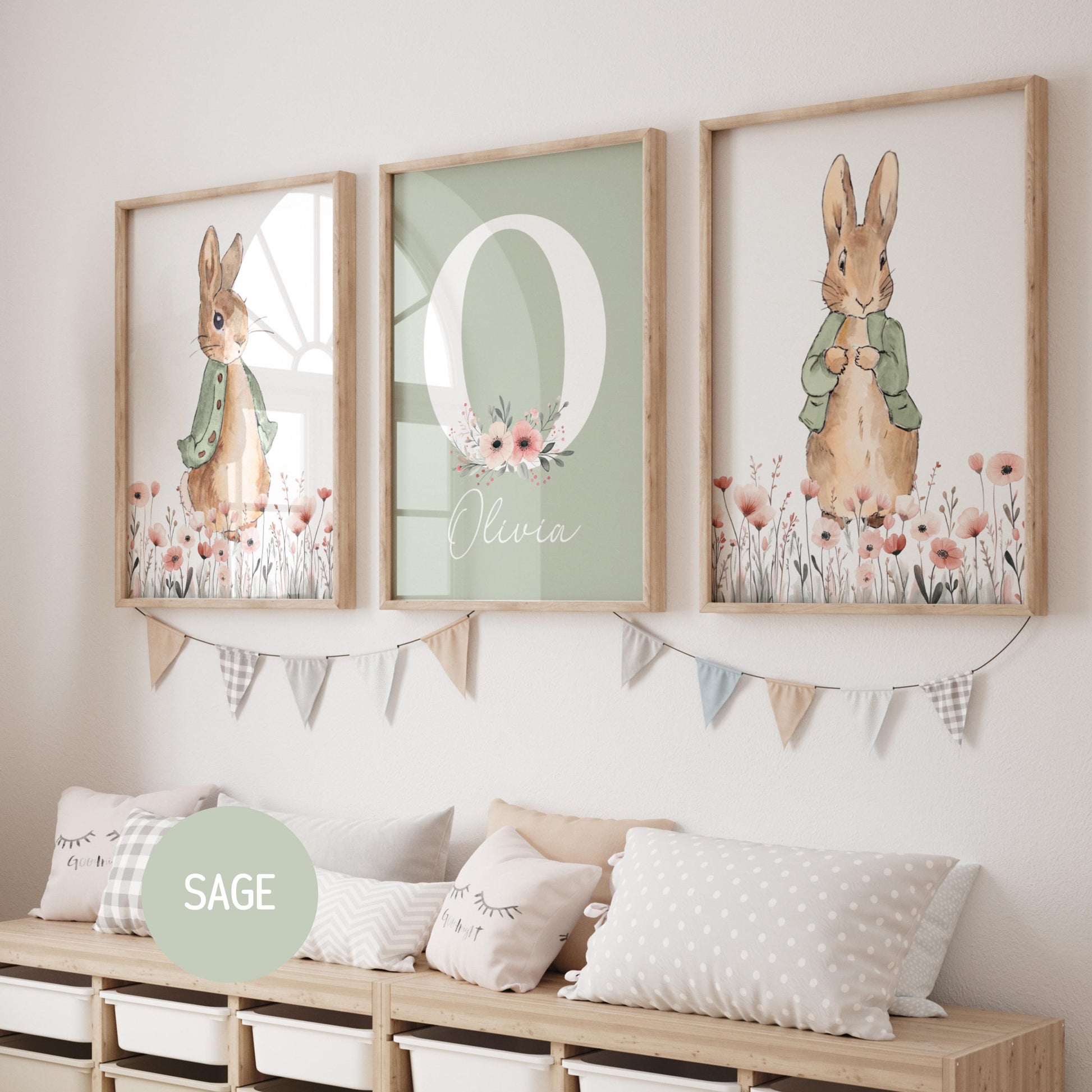 Peter Rabbit Nursery Wall Art Prints Set of 3 | Newborn Name Sign | Bunny, Wildflowers (Digital Downloads) Suartprinttstudio