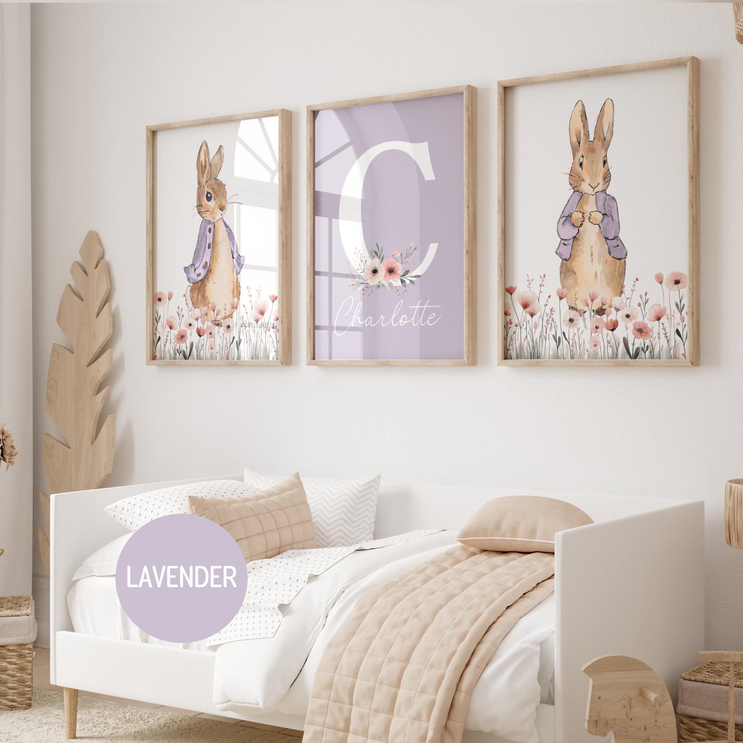 Peter Rabbit Nursery Wall Art Prints Set of 3 | Newborn Name Sign | Bunny, Wildflowers (Digital Downloads) Suartprinttstudio