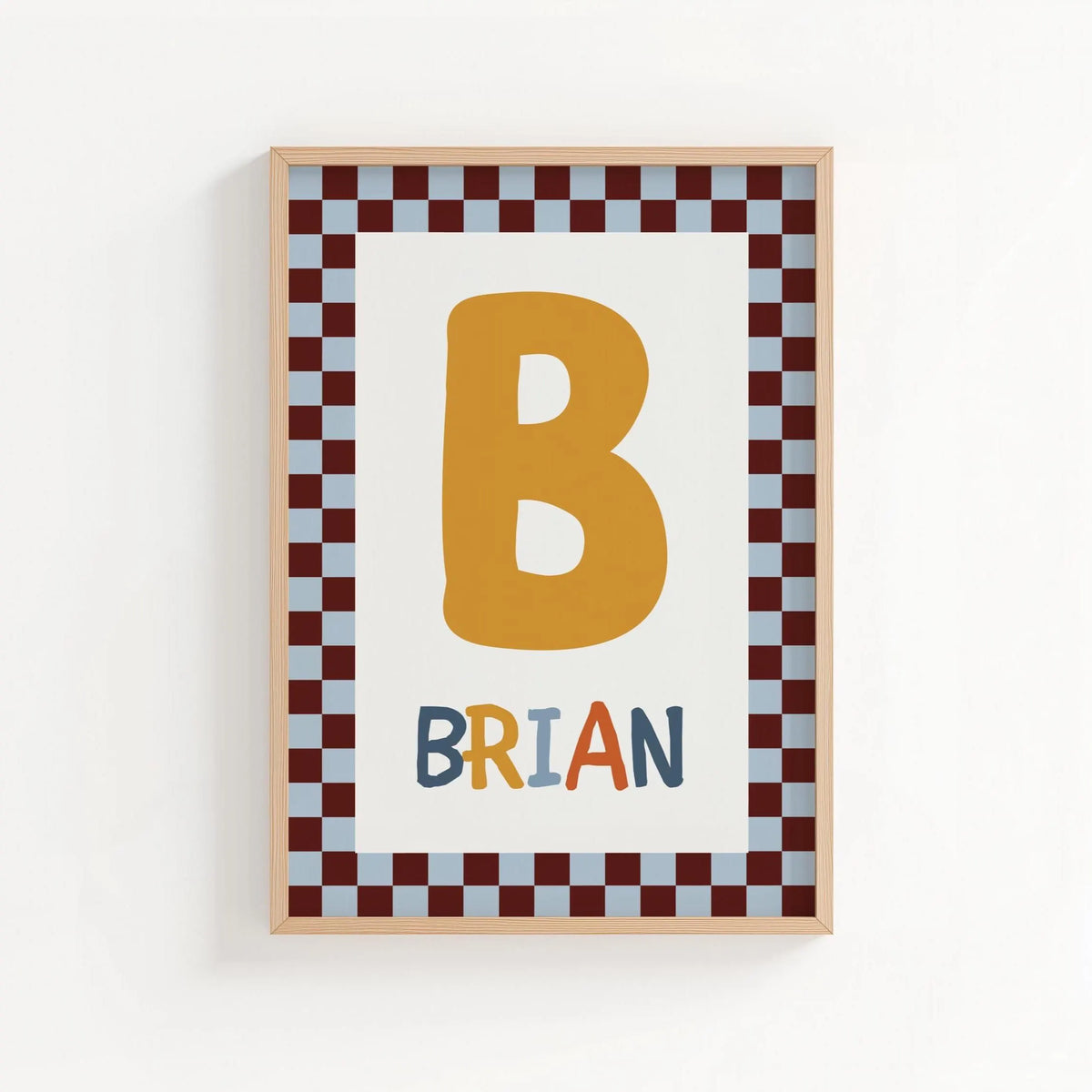 Personalized Nursery Name Wall Art Print | Checkered Monogram for Kids room Decor | Digital Download