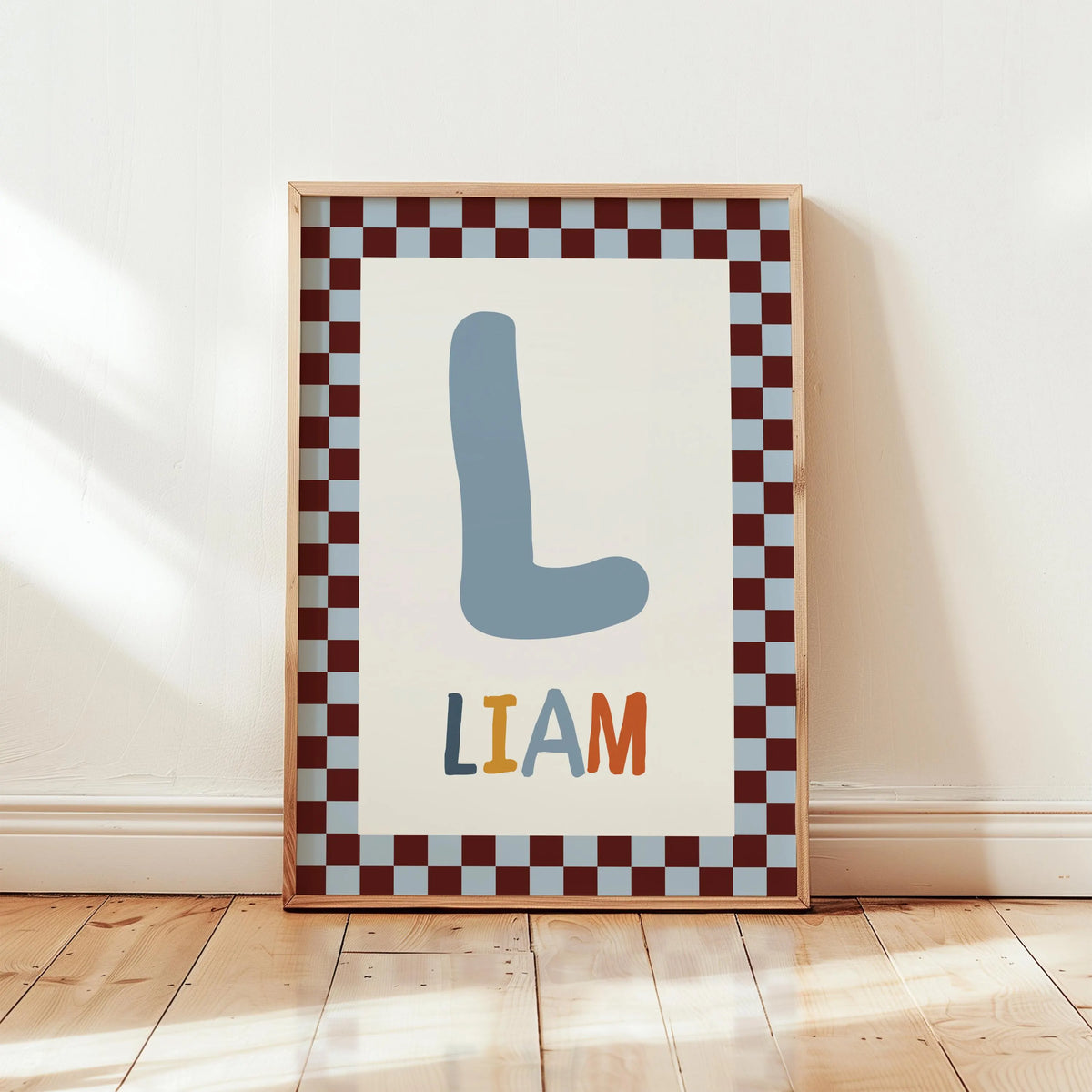 Personalized Nursery Name Wall Art Print | Checkered Monogram for Kids room Decor | Digital Download