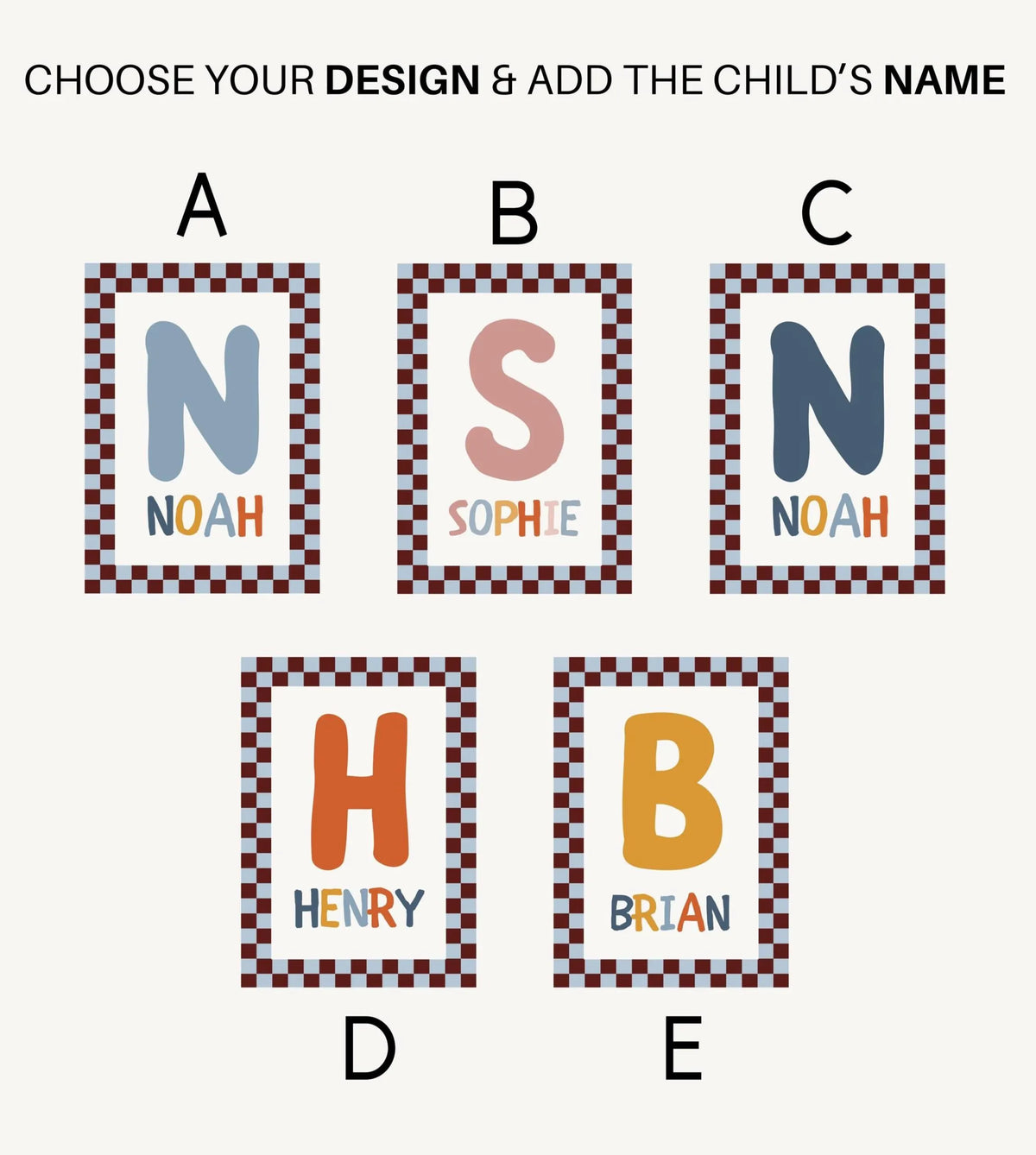 Personalized Nursery Name Wall Art Print | Checkered Monogram for Kids room Decor | Digital Download