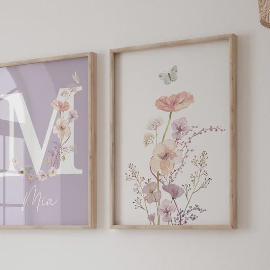 Personalized watercolor wildflowers nursery wall art. Custom name sign for baby girl room. Boho floral digital download print. High-res JPG, instant delivery. Suartprintstudio