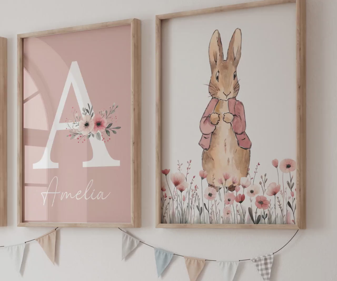 Peter Rabbit Nursery Wall Art Prints Set of 3 | Newborn Name Sign | Bunny, Wildflowers (Digital Downloads) Suartprinttstudio