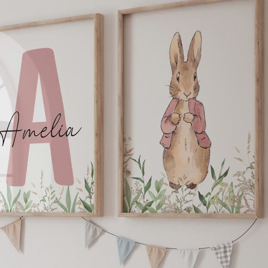 Bring timeless charm to your little one’s space with this adorable set of 3 Custom Peter Rabbit wall art prints, inspired by the beloved classic of Beatrix Potter.

Perfect for nursery décor, a baby boy or girl’s room, or a cozy children’s playroom, this sweet collection adds a touch of whimsy and storytelling magic to any wall.

Each print is thoughtfully designed with soft, gentle tones and features your child’s name, making it a truly unique and personal keepsake. Whether you’re decorating your own nurse