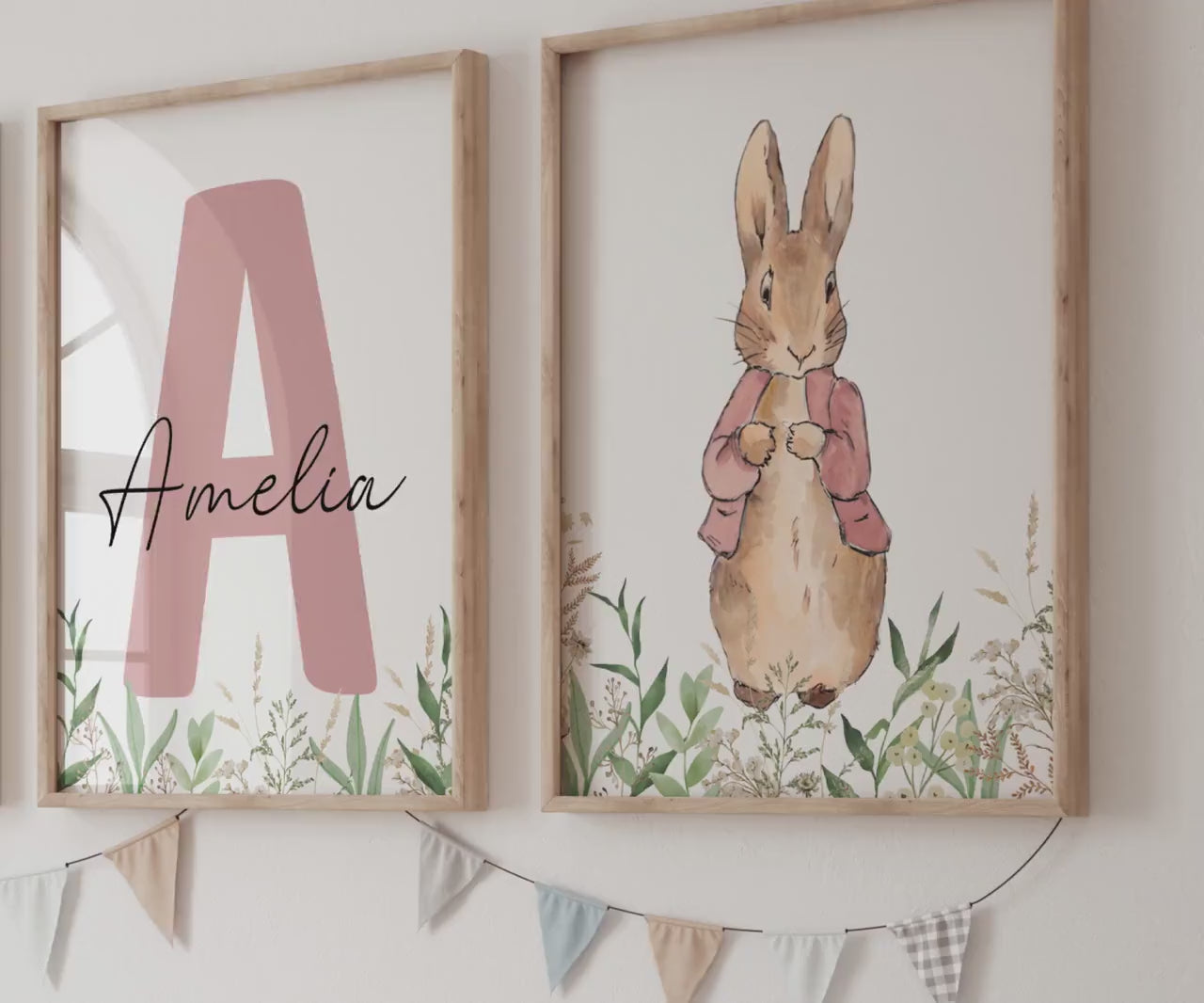Bring timeless charm to your little one’s space with this adorable set of 3 Custom Peter Rabbit wall art prints, inspired by the beloved classic of Beatrix Potter.

Perfect for nursery décor, a baby boy or girl’s room, or a cozy children’s playroom, this sweet collection adds a touch of whimsy and storytelling magic to any wall.

Each print is thoughtfully designed with soft, gentle tones and features your child’s name, making it a truly unique and personal keepsake. Whether you’re decorating your own nurse