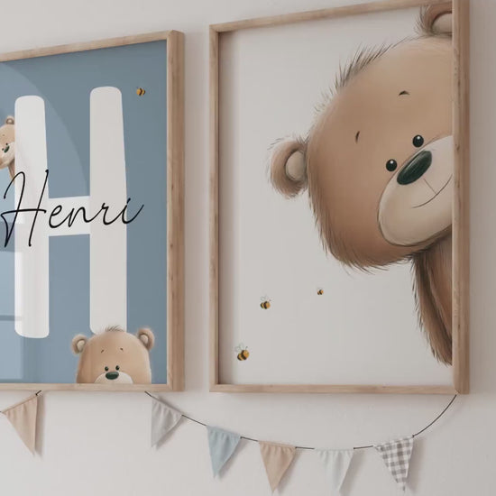 Teddy Bear Nursery Wall Art Prints — a set of 3 beautifully designed prints, personalized with your baby's name. The perfect baby shower gift or newborn name sign, available as an instant digital download. Simply print and display