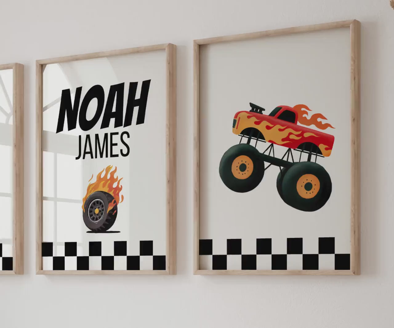 Personalized Monster Truck Hot Wheels Custom Name Nursery Wall Art — Boys Room Prints & Playroom Decor | Monster Jam Boys Nursery Print | Baby Shower Gift | SuArtPrintStudio
