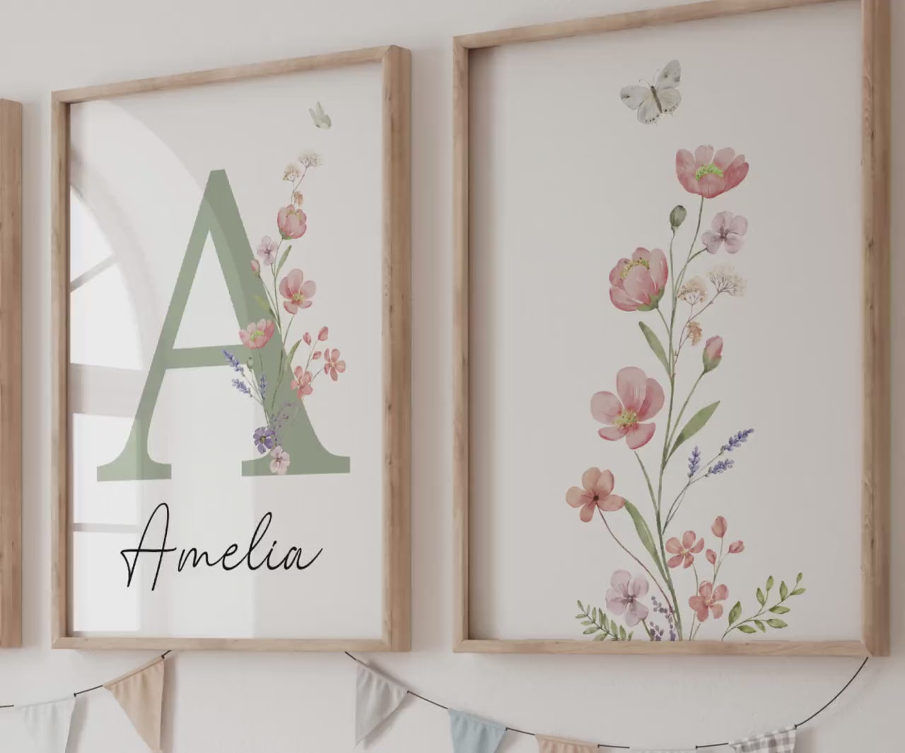 Floral Nursery Wall Art | Custom wildflowers Prints | Boho Baby Girls Nursery Decor | Personalized Name Initial ( Digital Download)